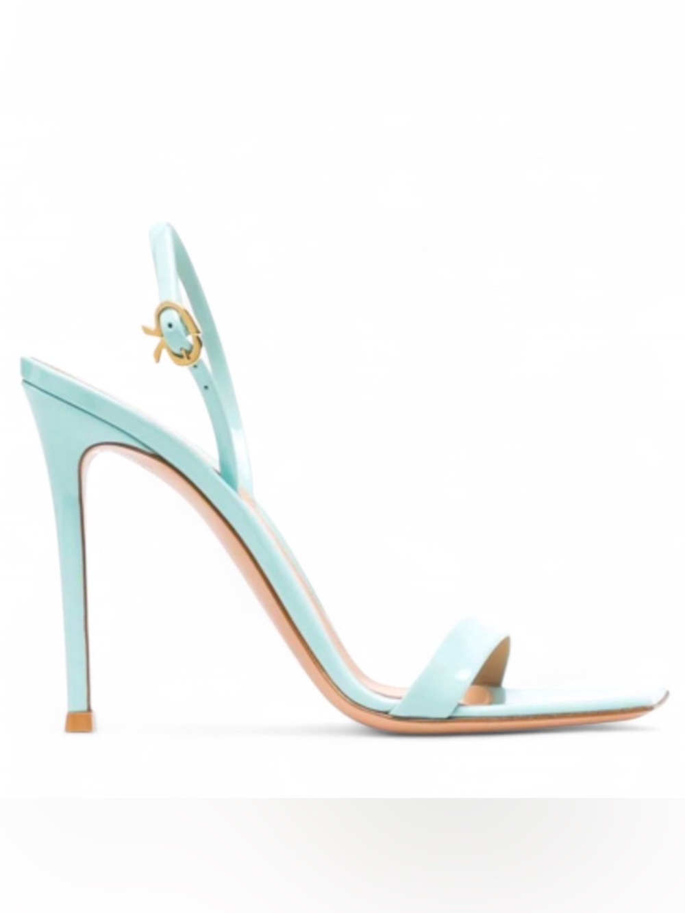 Gianvito Rossi Vernice Patent Ribbon Bora Slingback Stiletto Sandals in Mint 38